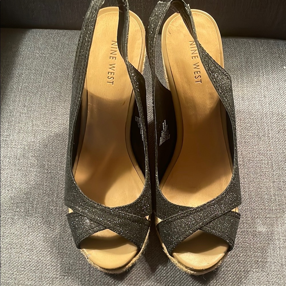 Nine West Black Slingback Peep Toe Heels